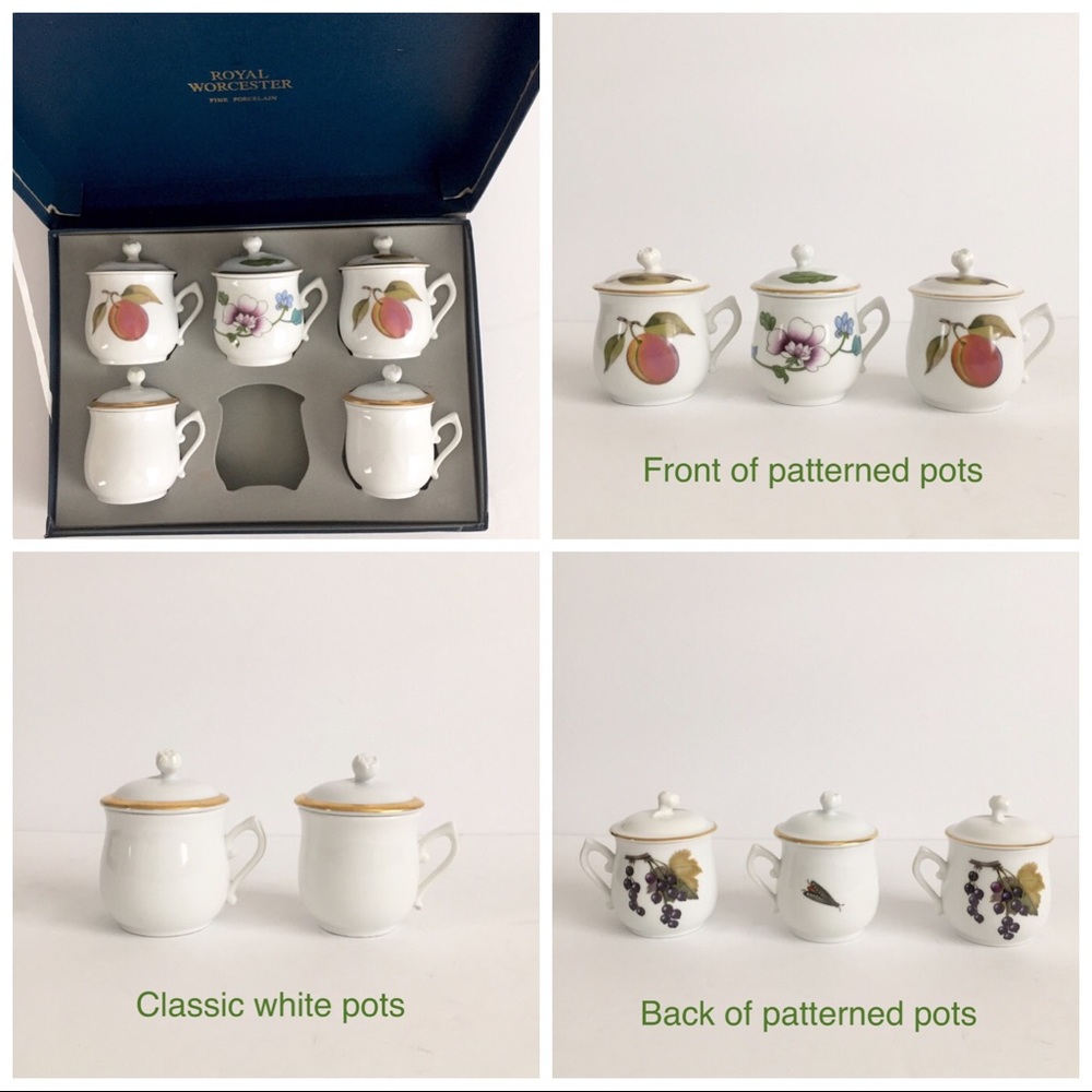 5 ROYAL WORCESTER Chocolate Pots - Pots de Creme
